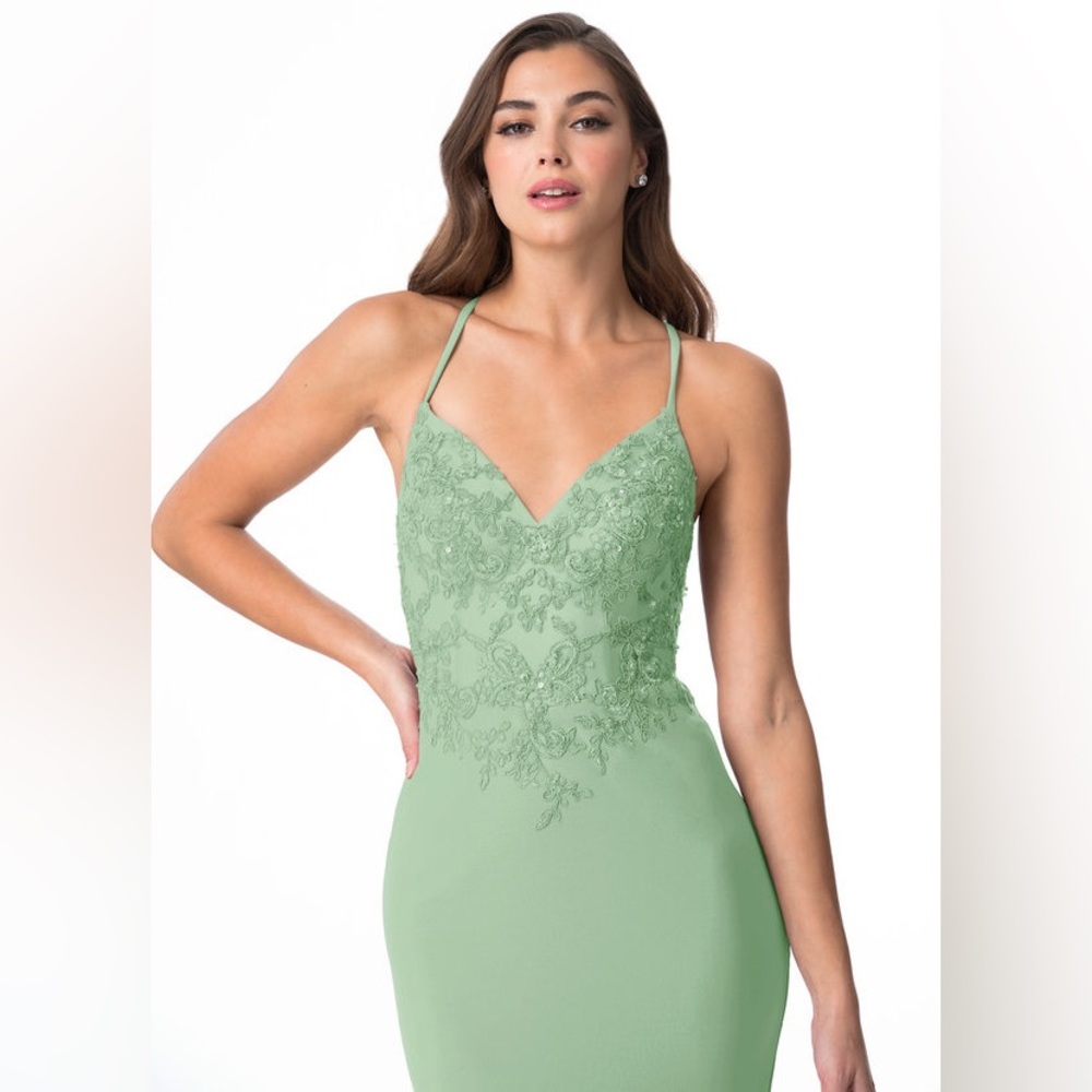 Azazie Adaly Dusty Sage Mermaid Floor Length Dress Size 8 - Picture 2 of 5